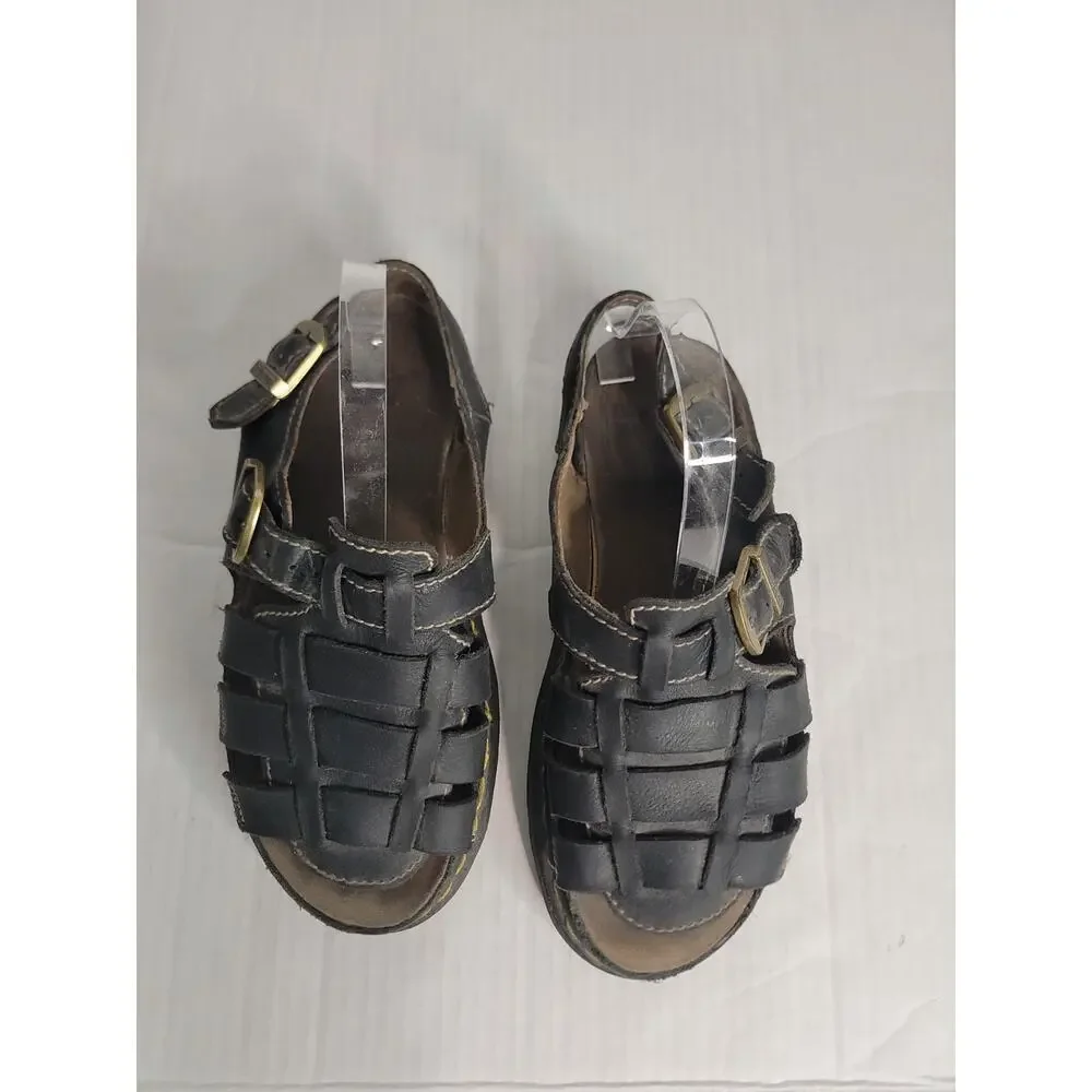 DR MARTENS Y2K Vtg UK 10 Black Distressed Leather Fisherman Sandals England